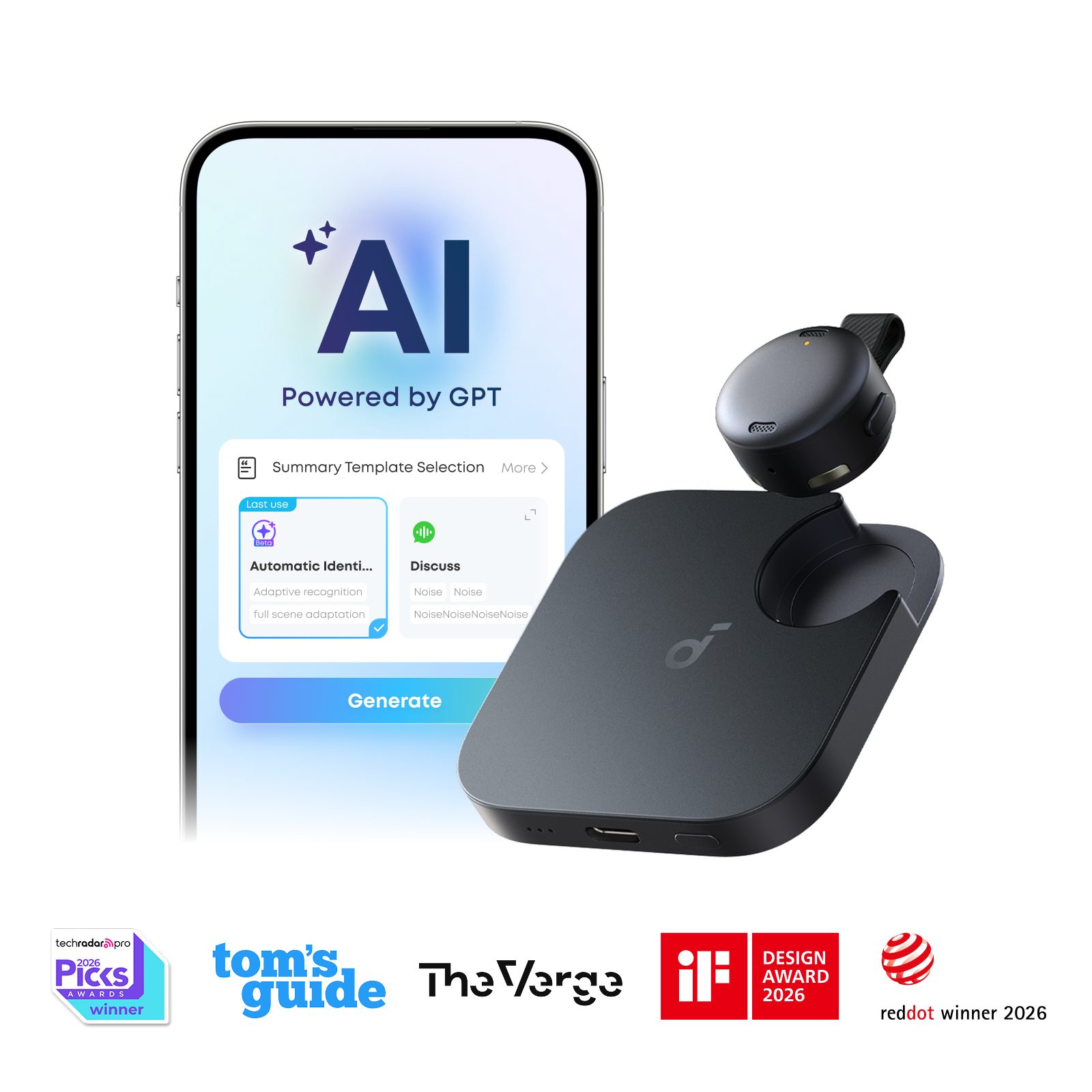 Anker soundcore Work | Coin-Sized Wearable AI Note Taker / Voice Recorder
