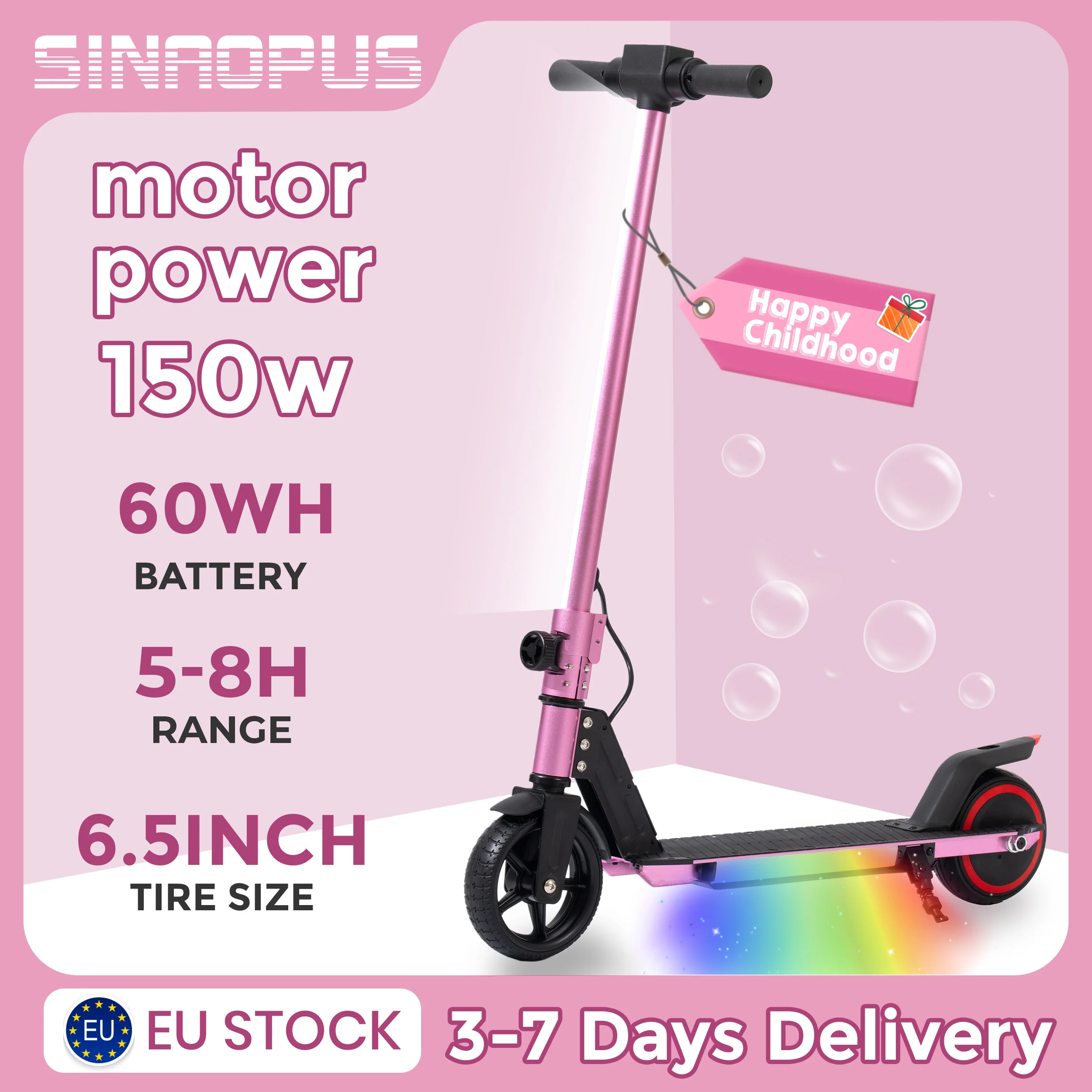 Sinaopus 6,5" scooter électrique pliable pour enfants, e-scooter à moteur 150w, voiture électrique avec affichage LED pour enfants de 6 à 12 ans