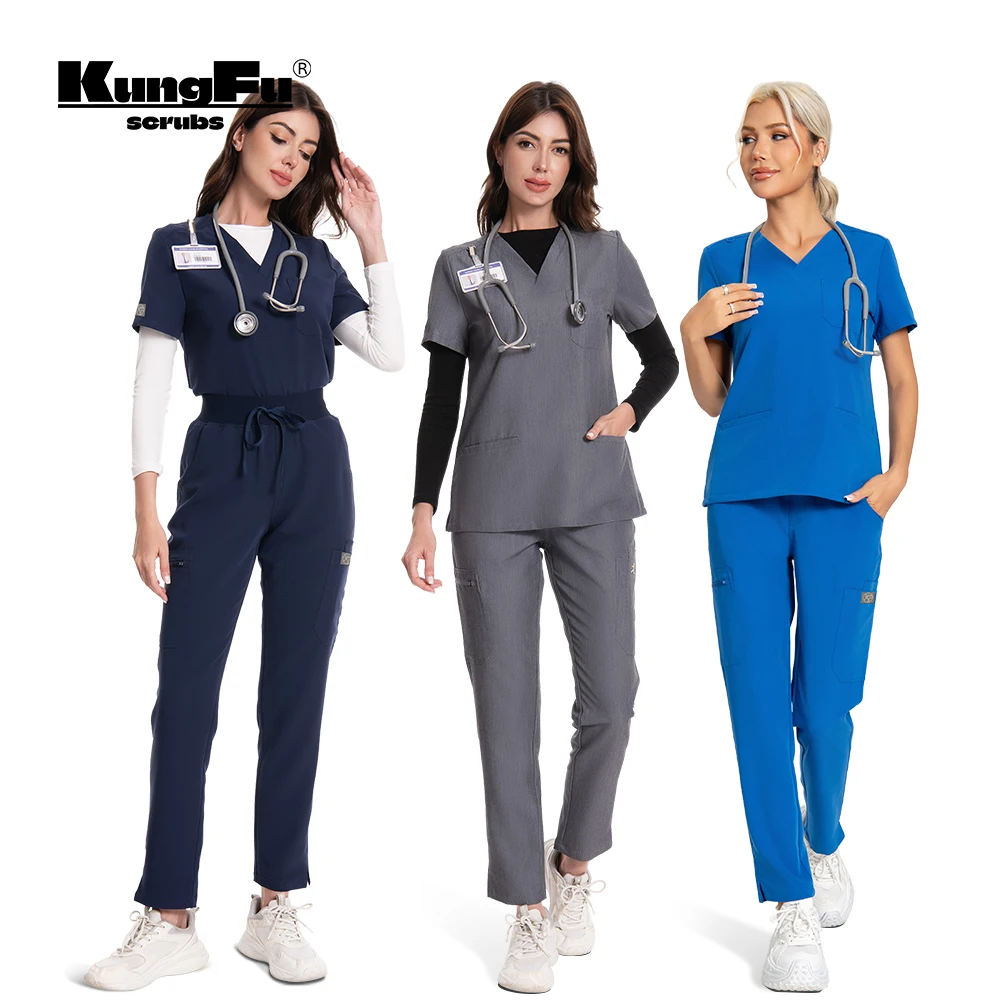 KUNGFU SCRUBS womens medical outfit Surgical uniforms nurse suit High quality fabric with silver ion antibacterial waterproof