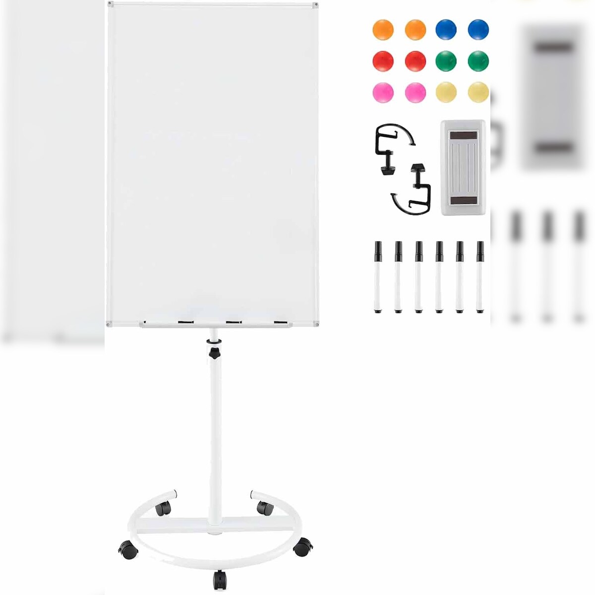 COSTWAY Flipchart-Ständer, mobiles Whiteboard auf Rollen, höhenverstellbar bis zu 192 cm Image