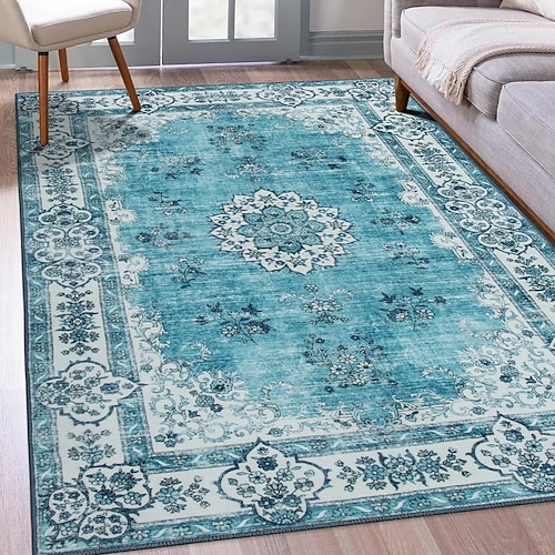 Teppiche für Wohnzimmer und Schlafzimmer große fleckenresistente waschbare weiche rutschfeste Vintage Blumen Oushak Teppich Boho Moody Bauernhaus Stil Sofa Bettseite Wohnkultur Schwarz Braun Image