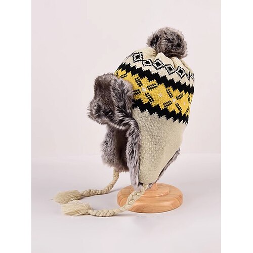 Weihnachtsmütze für Damen mit Fair-Isle-Muster und Kunstfellfutter, mehrere Farben, perfekt für Wintermode und als Weihnachtsgeschenk Image