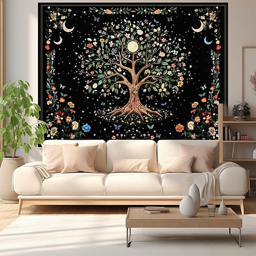 Tapisserie Banner Decke Baum des Lebens Böhmische 3D Schlafzimmer Wohnzimmer Wohnheim Jugendzimmer Studentenwohnheim Wandveranda Wohndeko Image
