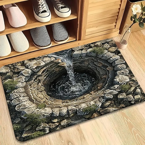 3D-Optische Illusion Teppich Visuelle Falle Fußmatte Rutschfest Wirbel-Loch Design für Eingangsbereich Badezimmer Treppen Innen Außen Diatomaceous Earth Schnell trocknend Absorbierend 20 x 31 Zoll Image