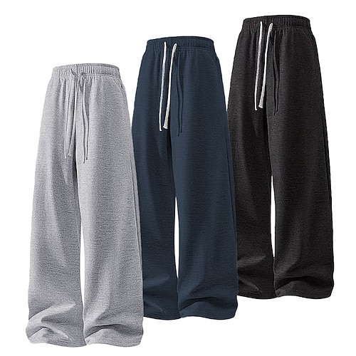 Multipack 3er-Pack Herren-Jogginghosen in Schwarz, Marineblau und Hellgrau, leichte, gerade geschnittene Jogginghosen mit Kordelzug und elastischem Bund, schlichtes Material, ideal für Urlaub und Alltag, Frühlings-Jogginghosen aus Spandex Image