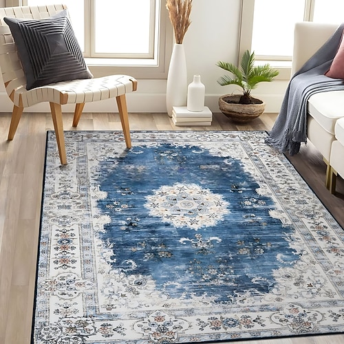 Teppiche für Wohnzimmer und Schlafzimmer große fleckenresistente waschbare weiche rutschfeste Vintage Blumen Oushak Teppich Boho Moody Bauernhaus Stil Sofa Bettseite Wohnkultur Schwarz Braun Image