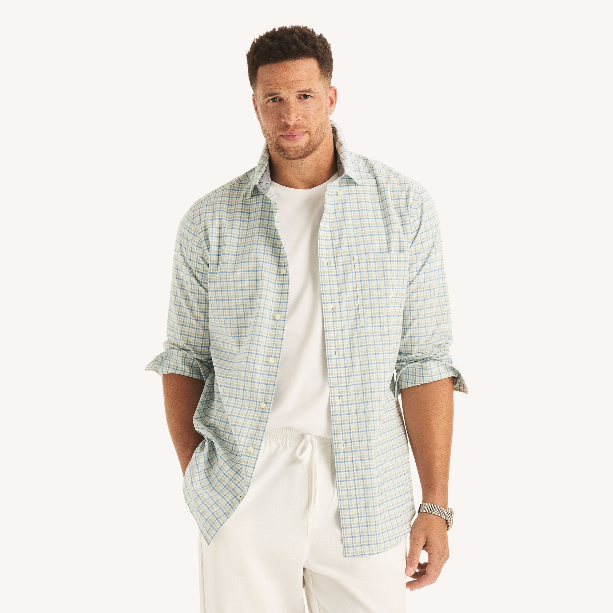 Nautica Men's Big & Tall Plaid Shirt 134 (Sail White), 2XLT