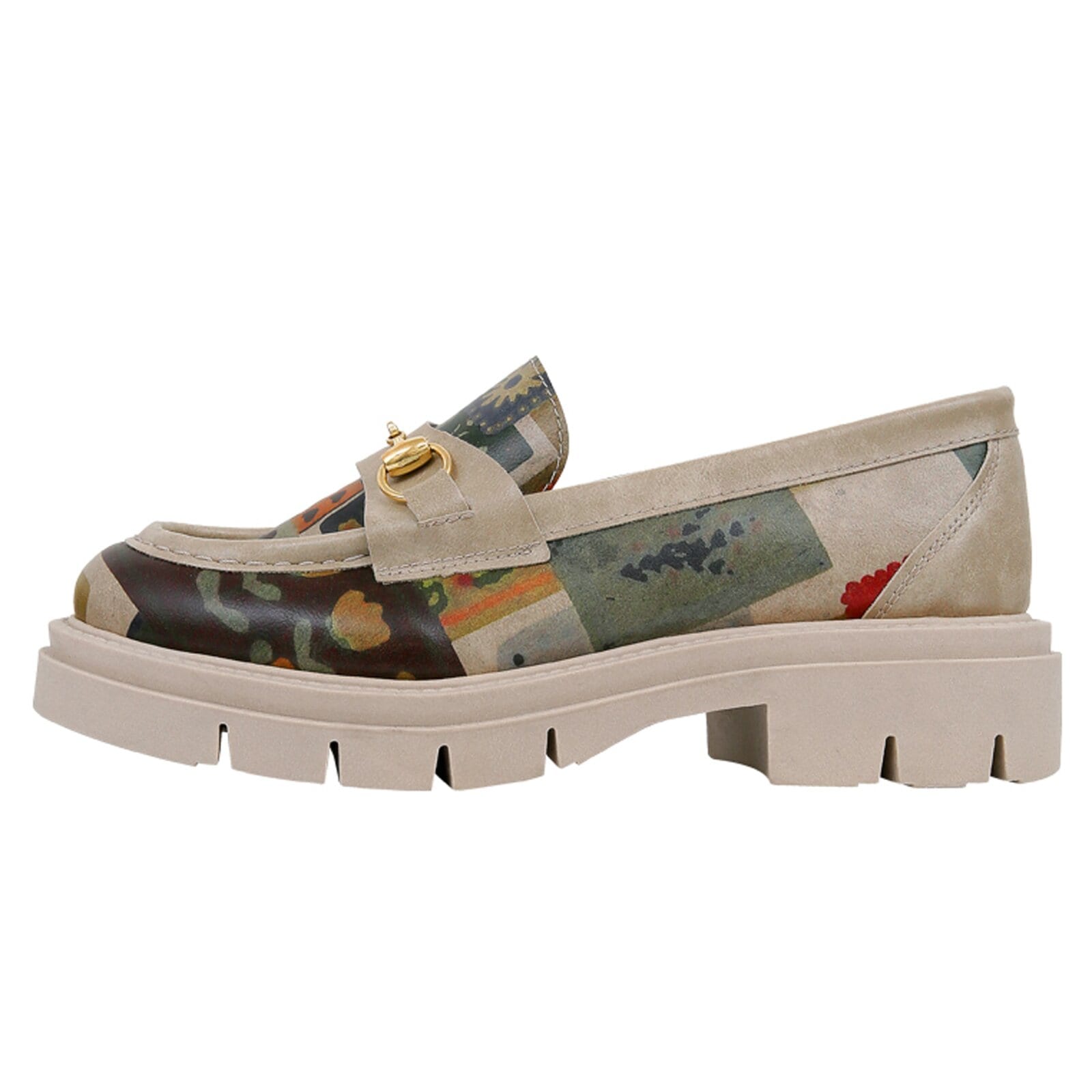 Loafer DOGO "Cindy Loafer Anatolian Patterns Damen Halbschuhe", Damen, Gr. 39, Normalschaft, beige, Lederimitat, Schuhe Loafer, Handgefertigt