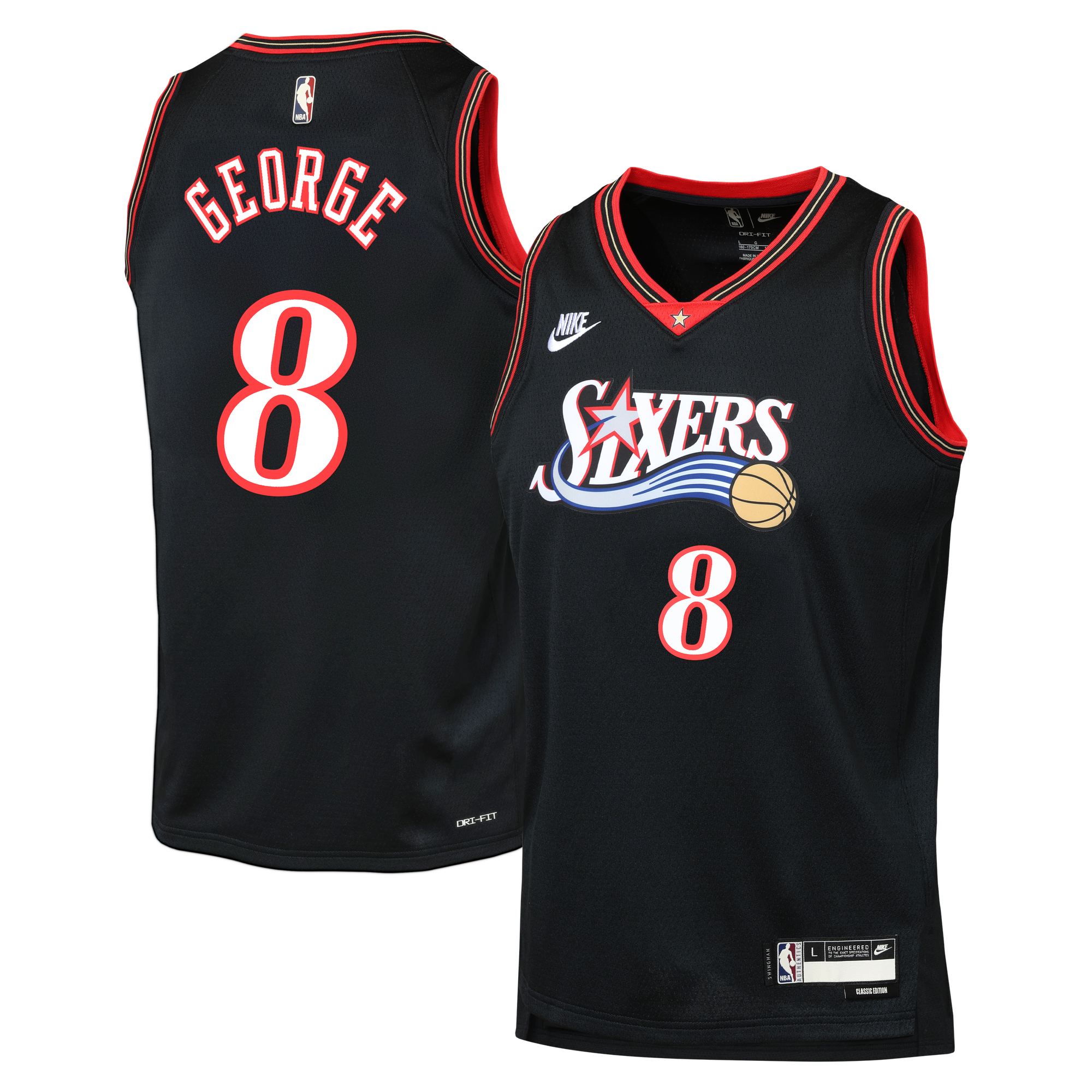 Philadelphia 76ers Nike Classic Edition Trikot – Schwarz – Paul George – Jugend
