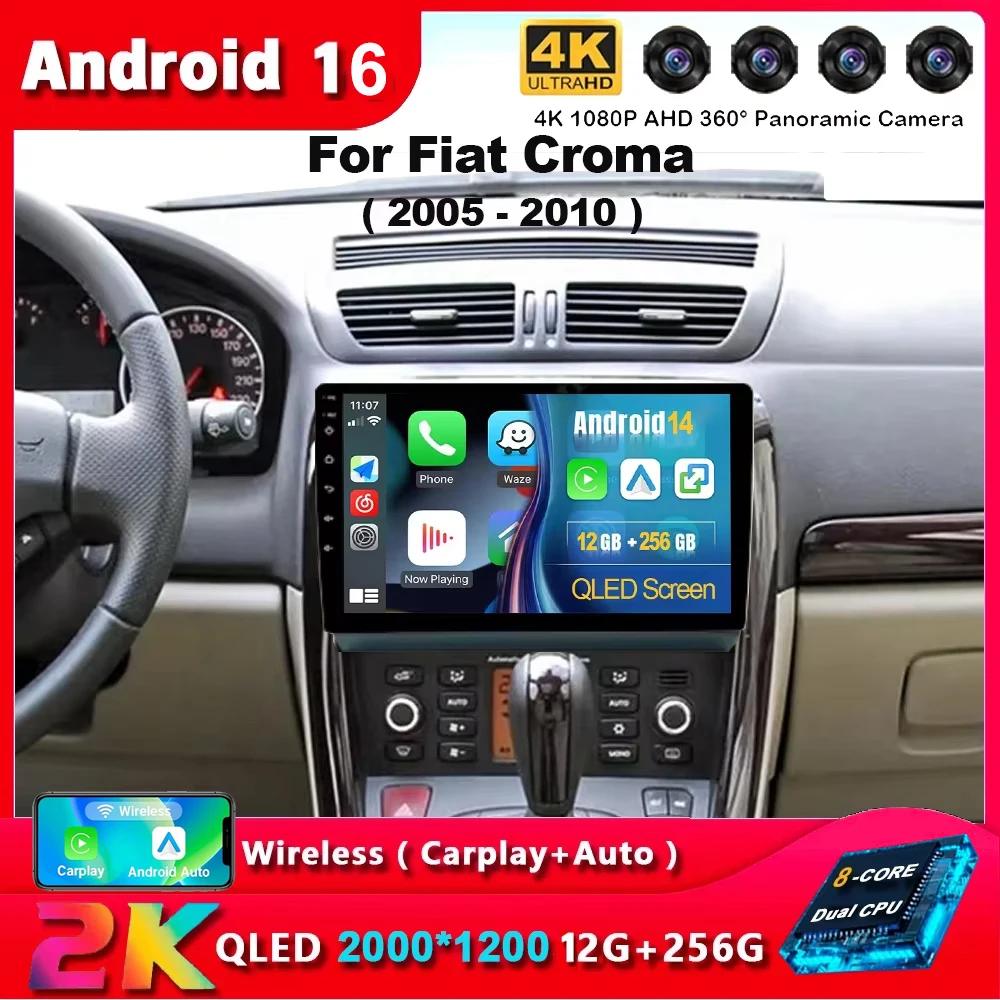 Carplay per Fiat Croma 2005-2010, Autoradio Android 16, Lettore Multimediale Video, WIFI 4G, Navigazione GPS, FM, Unità di Controllo