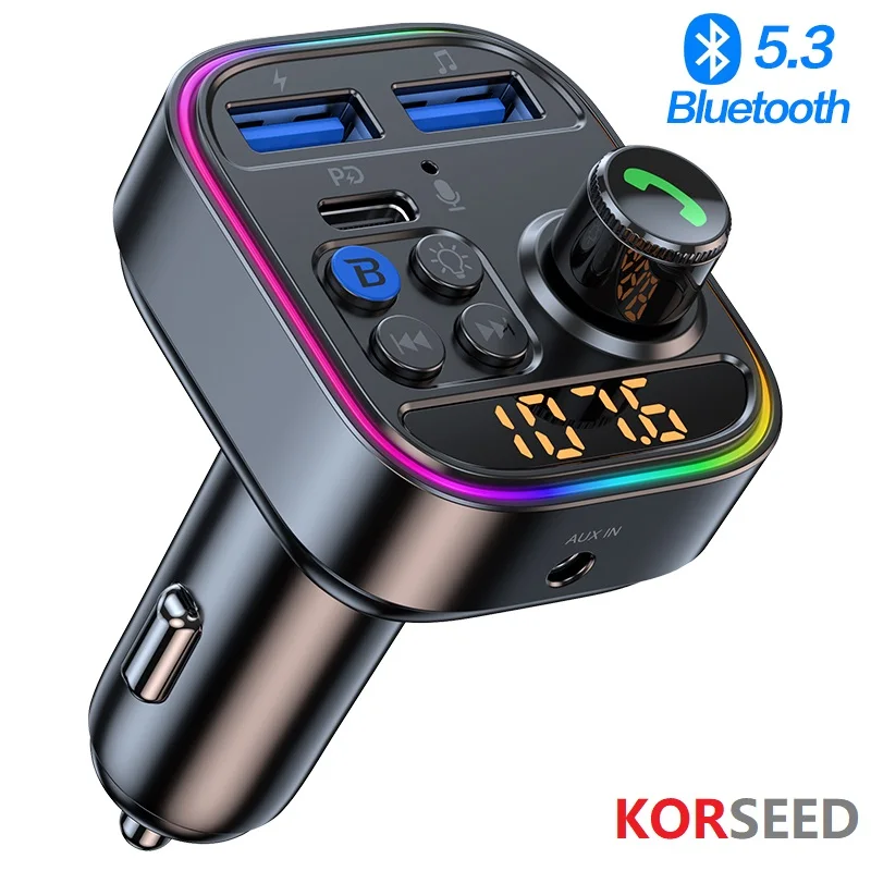 Adattatore per auto Bluetooth senza fili Trasmettitore FM Bluetooth 5.3 Ricevitore radio AUX Lettore MP3 Chiamata in vivavoce Caricatore per auto USB di tipo C
