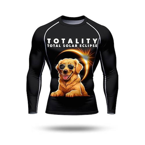 Per uomo Maglia a compressione Maglia da corsa Stampa 3D Manica Lunga Maglietta Cane Asciugatura Rapida Compressione Elasticizzato Traspirante Allenamento in Palestra Allenamento attivo Esercizio