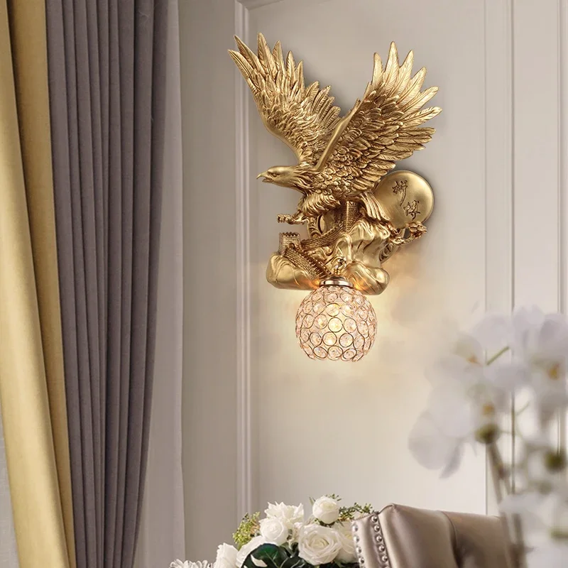 Gold Adler Wand Lampen Nordic Harz Tier Kristall Wand Licht Schlafzimmer Wohnzimmer Nacht Wand Leuchte Dekor Spiegel Leuchten
