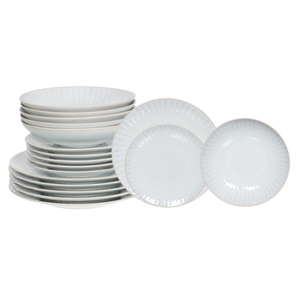 Service d'assiettes 18 pièces blanches en grès
