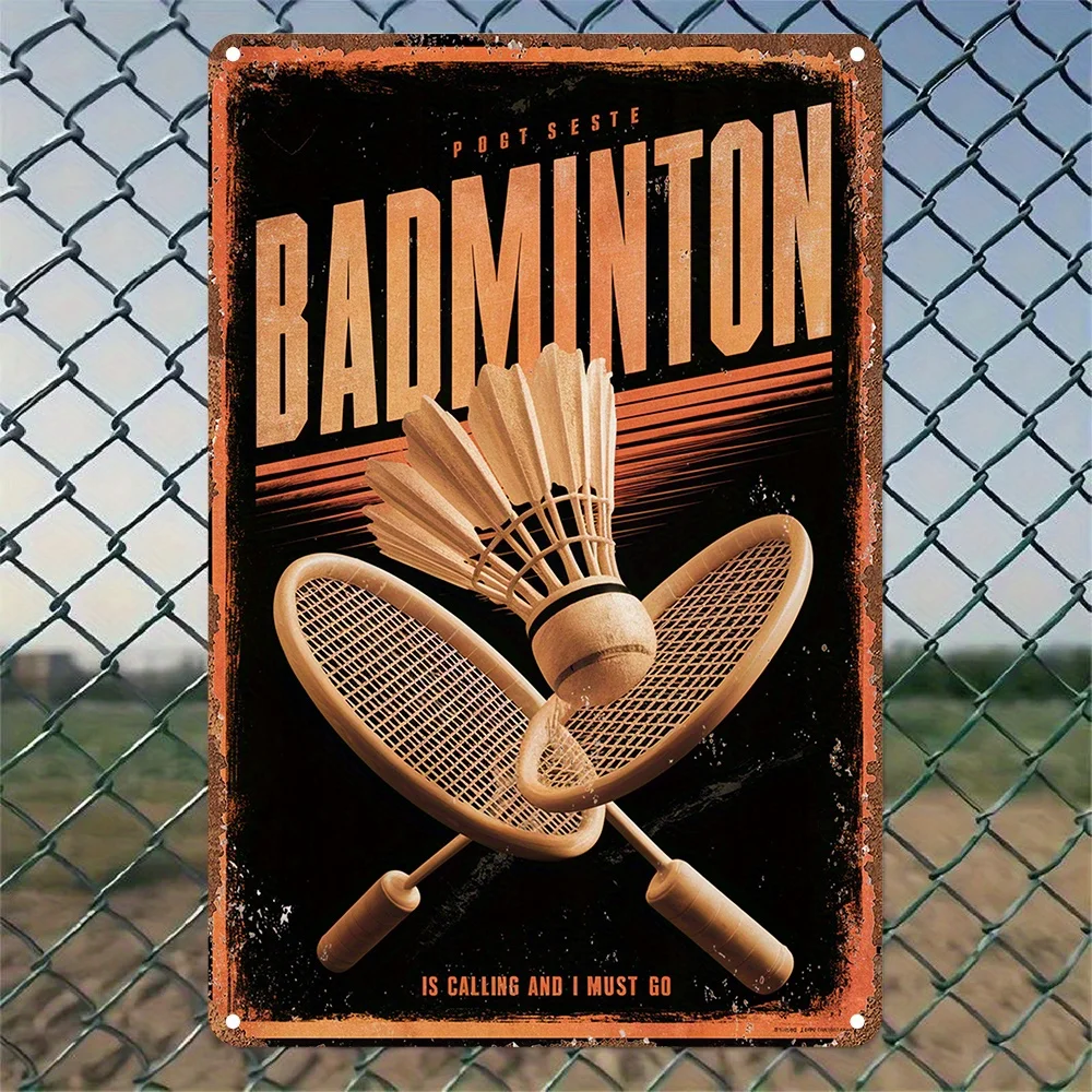 1 Stück Vintage Badminton-Metallschild, Aluminium-Wandkunst-Dekor für Garten, Schlafzimmer, Garage – geschnitzte Folienplakette, Weihnachtsdekoration Image