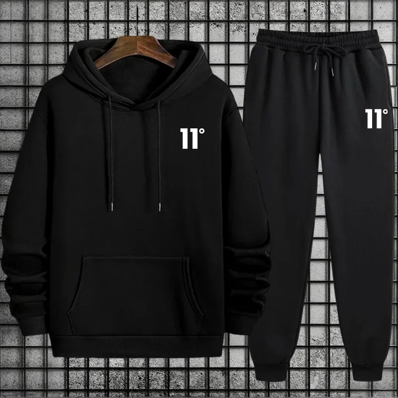 Herren-Trainingsanzug, Kapuzenpullover und Jogginghose, 2-teiliges Set, Herbst-Winter, Alltag, lässig, sportlich, Jogginganzug, Zuhause, Outdoor, Komfort, warme Sweatshirts Image