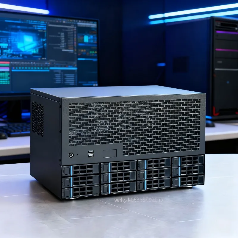 12-Bay Rackmount-NAS-Gehäuse, 8-Slot-Erweiterung in voller Höhe, ATX-Motherboard und Netzteil, Home AIO-Server