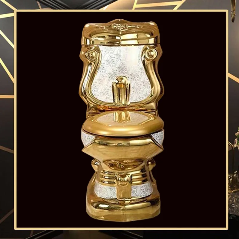 Exportieren Sie europäische geteilte Toilette, goldene Toilette mit goldener Abdeckplatte, wassersparende Toilette, Spültoilette, Toilette