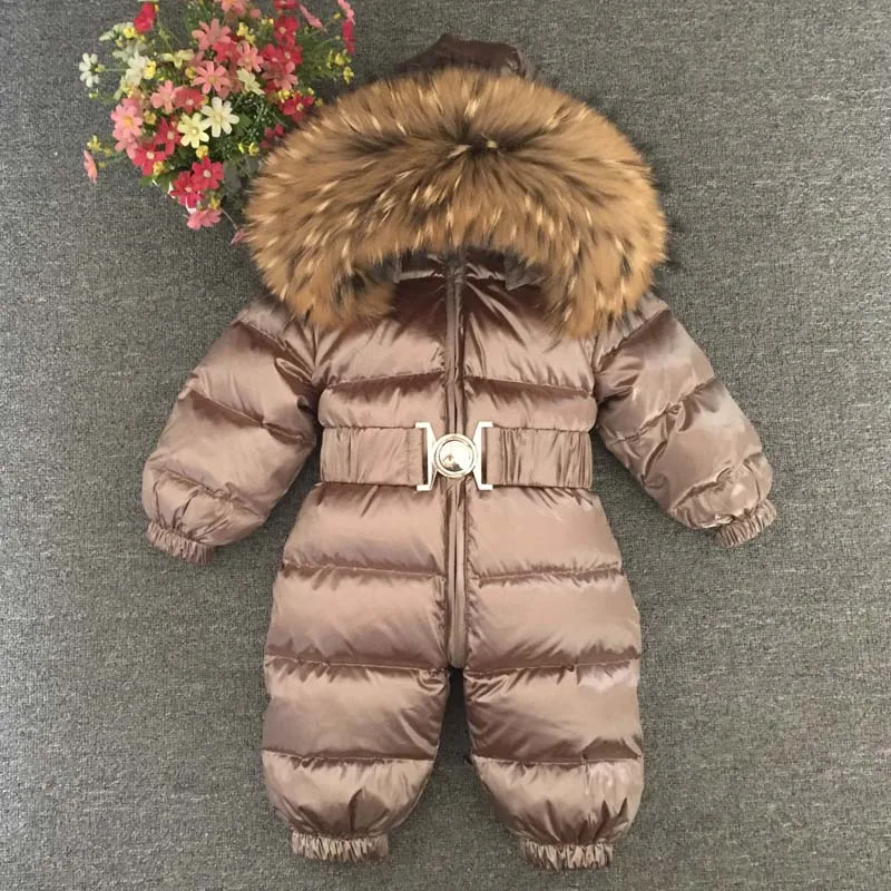 Russische Winter Jungen Mädchen 1-5Y Winter Overalls Baby Strampler Ente Unten Overall Echtpelz Kragen Kinder Oberbekleidung Kinder Schneeanzug Image