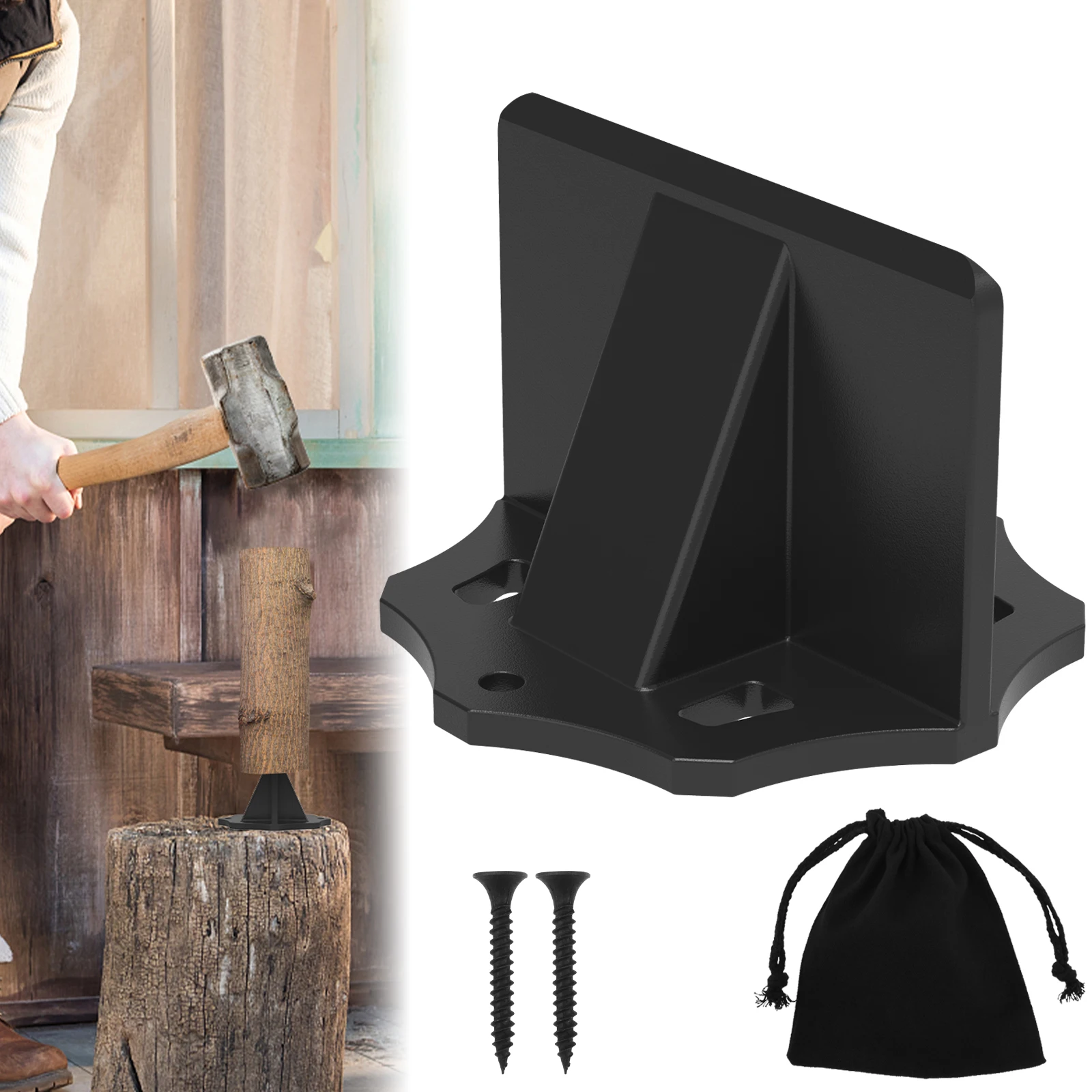 Vertikaler Holzspalter, Holzspalter aus Kohlenstoffstahl mit 4 Schrauben, einfach zu verwendende Brennholz-Anzündspalter für Camping im Freien Image