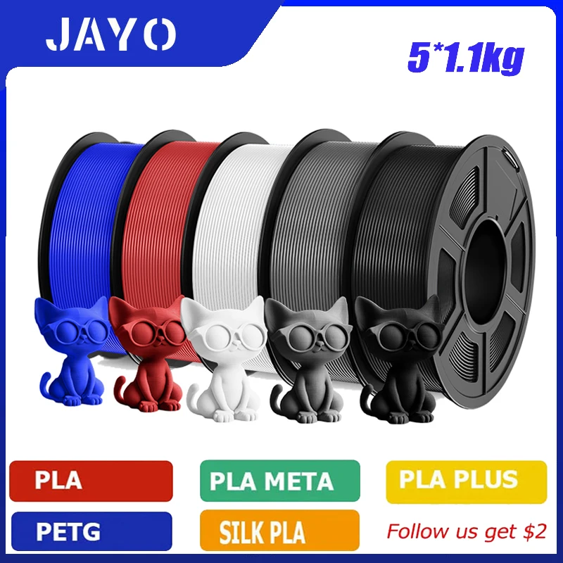 JAYO PLA/PLA Plus/petg/PLA meta/PLAYG/HS-PLA/HSMPETG 3D-Druckerfilament 1,75 mm hohe Zähigkeit FDM 3D-Druckermaterialien 5 Rollen Image