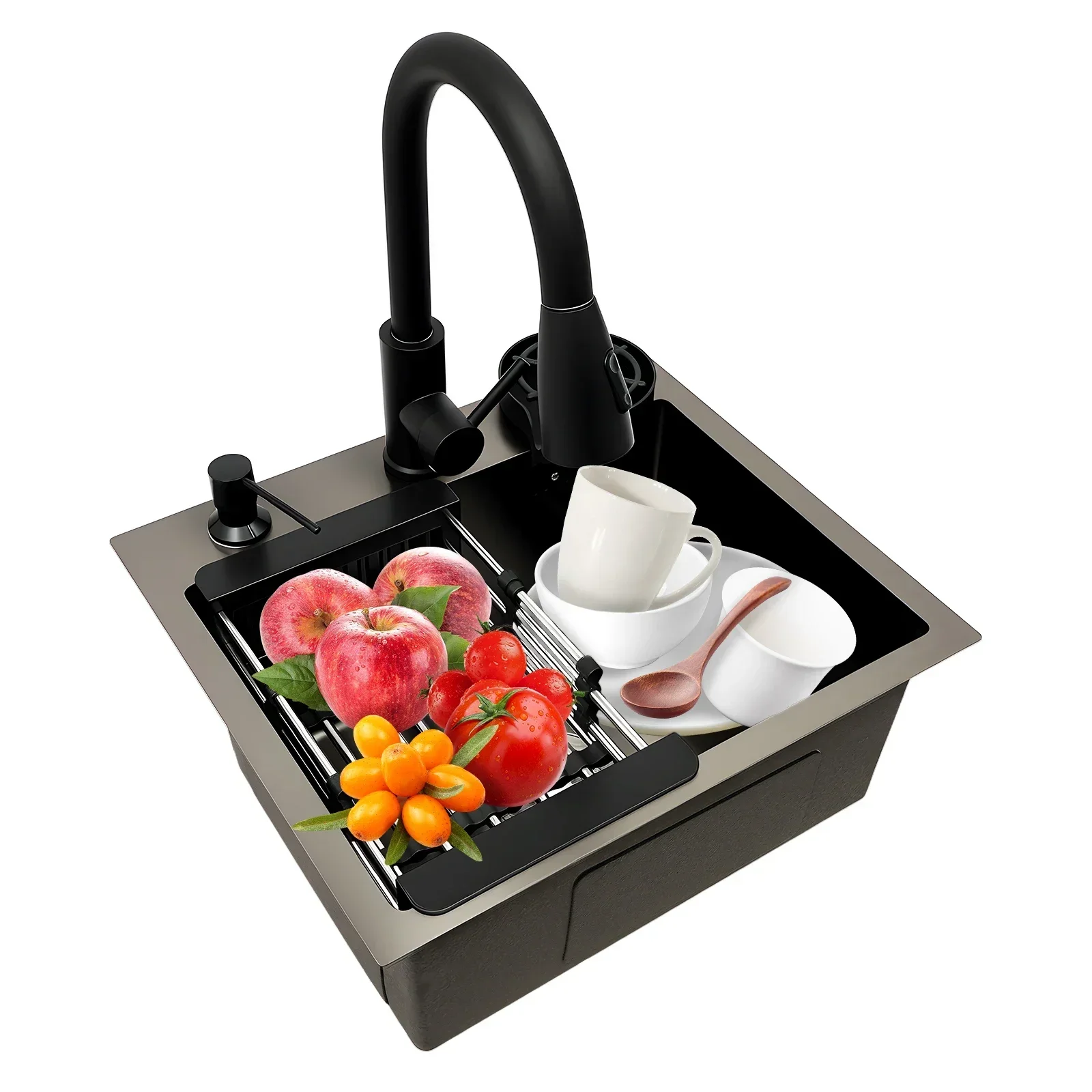 BYMAOCAR 45x40 cm Küchenspüle, integrierte Spüle, abnehmbar, 360, mit Spüle + Abflusstank + Seifensammler für Spüle, unterer Boden