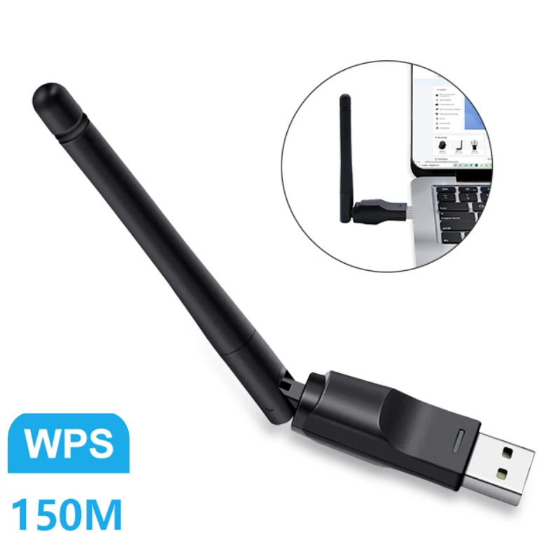 150 Mbit/s Mini-USB-WLAN-Adapter 2,4 GHz mit Antenne USB-Wireless-Netzwerkkarte 802.11n/g/b Ethernet USB-Dongle LAN PC WiFi-Empfänger Image