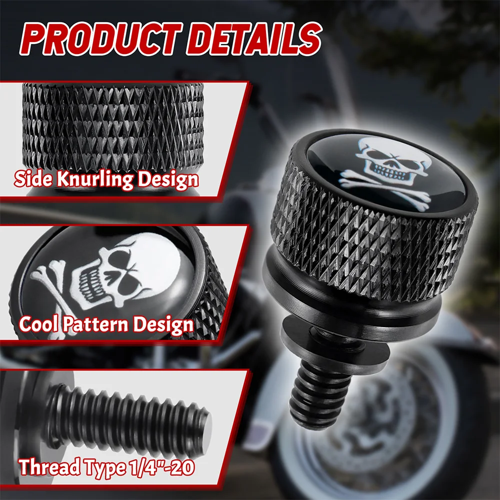 Schwarze Motorrad-Rücksitzschraube, Kotflügelbolzen, Schraube, 1/4 Zoll-20 Gewinde, für Harley Sportster Dyna Softail Street Glide 1996–2015 Image