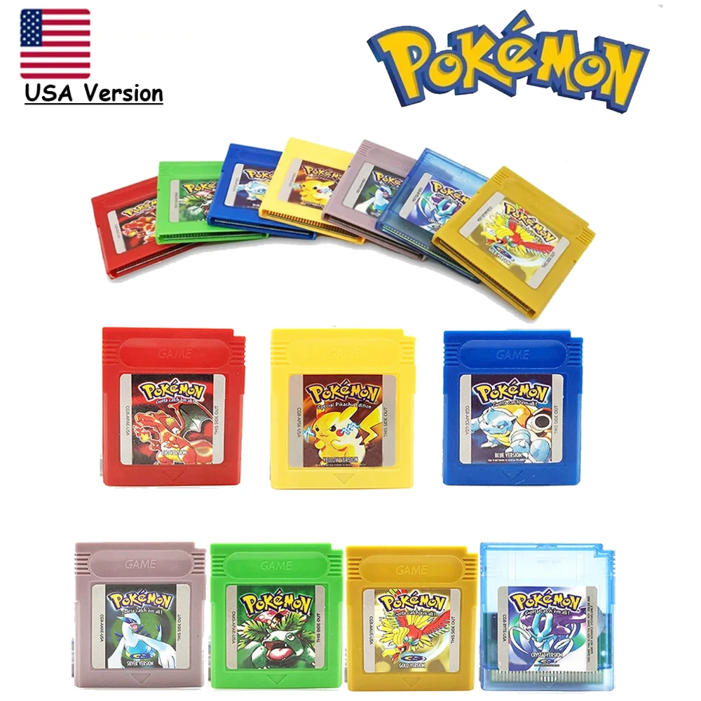 Pokémon GBC Game 16 Bit Video Game Cartridge Console Card Pokemon Pikachu Red Blue Crystal Golden Green Silver Yellow