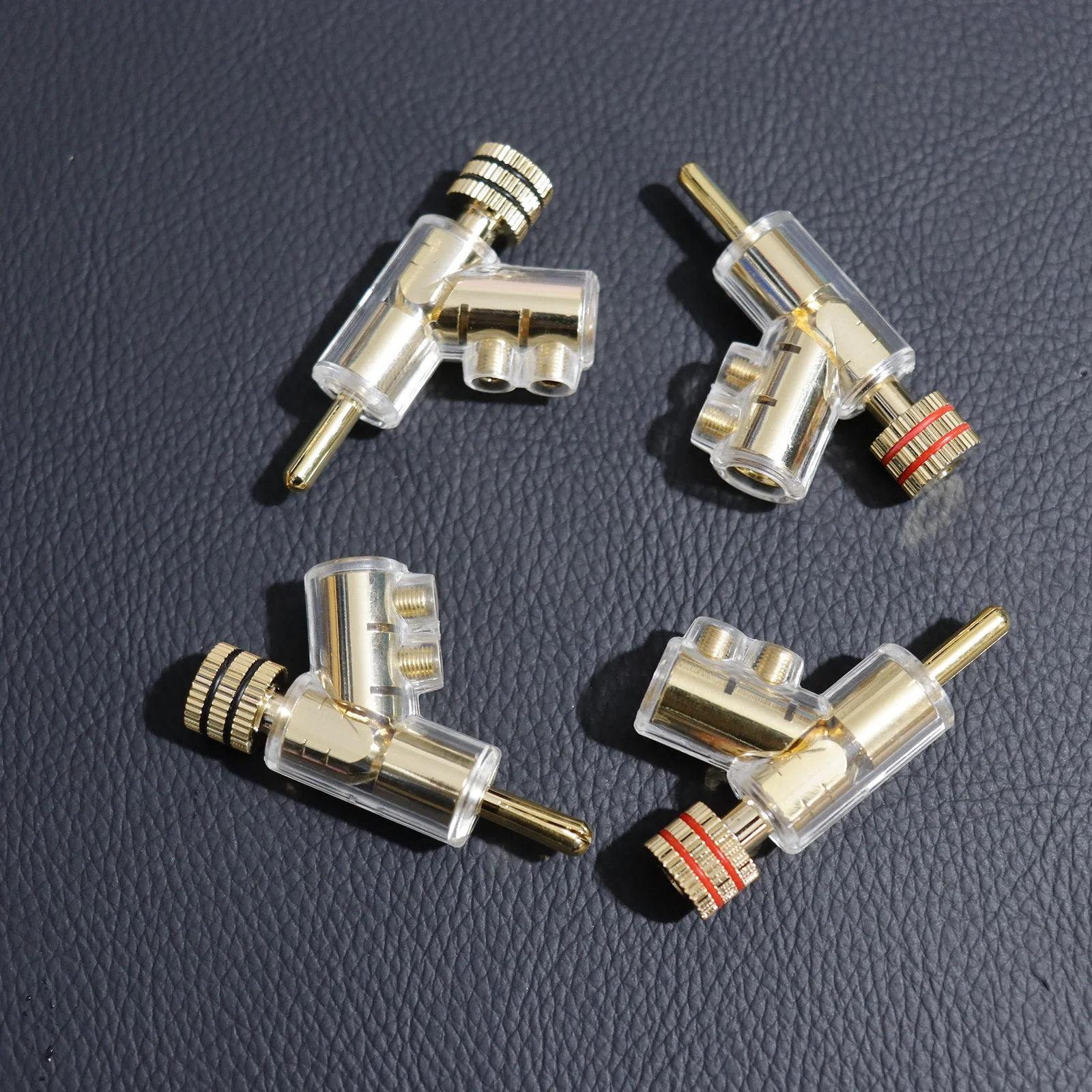 4 Stück WBT Audio-Bananenstecker vergoldet abschließbar 45 ° Winkel Gun Plug HiFi Lautsprecherkabel Kein Löten Bananenstecker Image