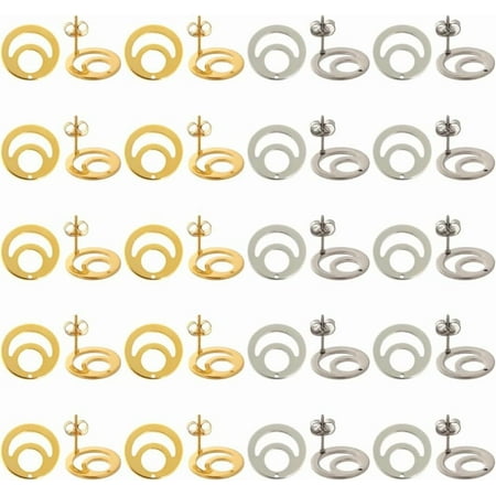 1 Box 80Pcs Stud Earring Findings with Loop Ear Nuts 40Pcs Real 24K Gold Plated Stainless Steel Stud Earring Blanks 40Pcs Earring Backs Round Earrings Studs Findings for Jewelry Making Kit 1box