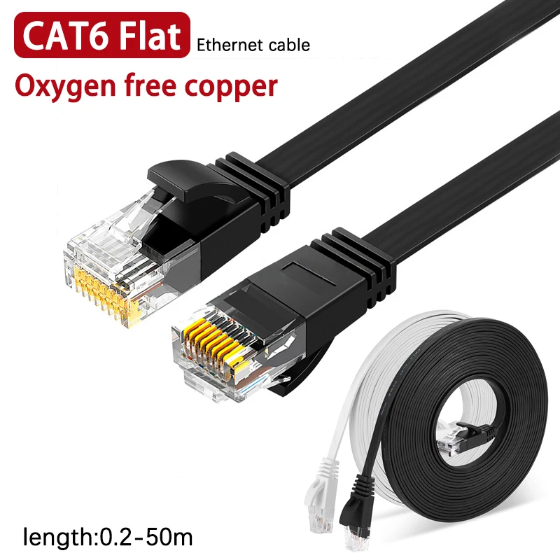 0,2 m bis 30 m Kabel, flaches CAT6-Ethernet-Kabel, RJ45-Patch, LAN, CAT 6, sauerstofffreies Kupfer, Gigabit-Netzwerkkabel für PC, Router, Laptop Image
