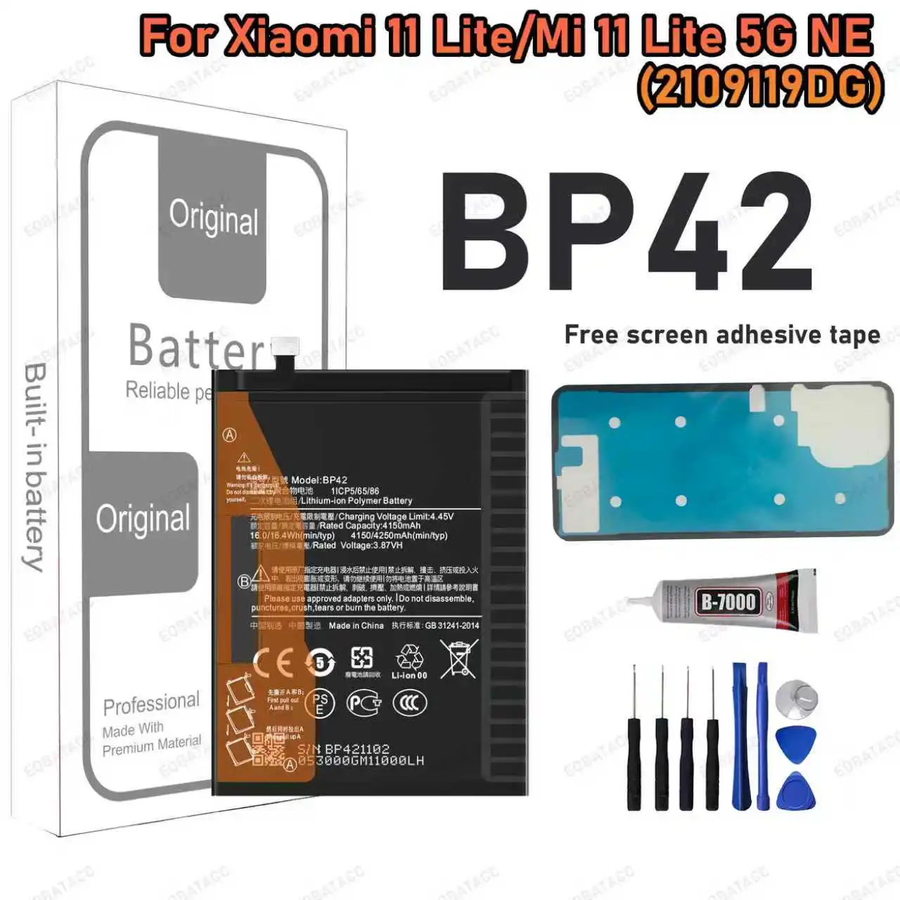 100 % neuer, hochwertiger BP42 Akku für Xiaom Mi 11 Lite/Mi 11 Lite 5G NE/2109119DG Handy-Akkus + kostenlose Tools Image