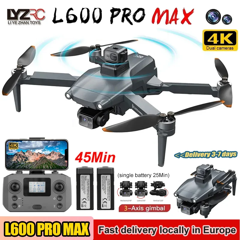 L600 PRO MAX GPS Drone Professionelle 4K HD Kamera 3-Achsen Gimbal 2 Batterien Hindernis Vermeidung Bürstenlosen WIFI RC Quadcopter Spielzeug