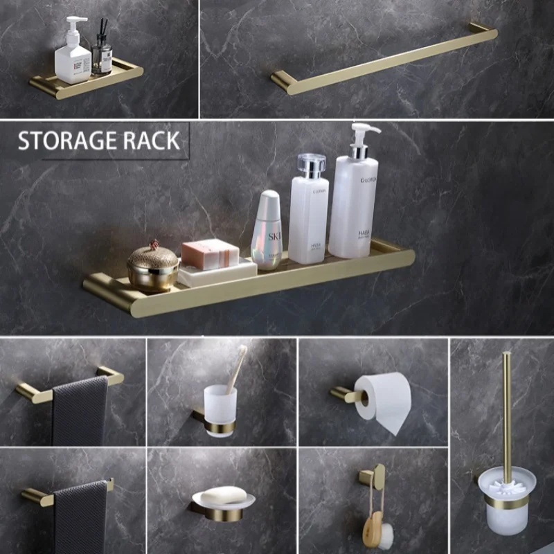 Ensemble de matériel de salle de bain en or brossé, porte-serviettes, crochet pour Robe de bain, étagère, porte-papier de soie, accessoires de salle de bains
