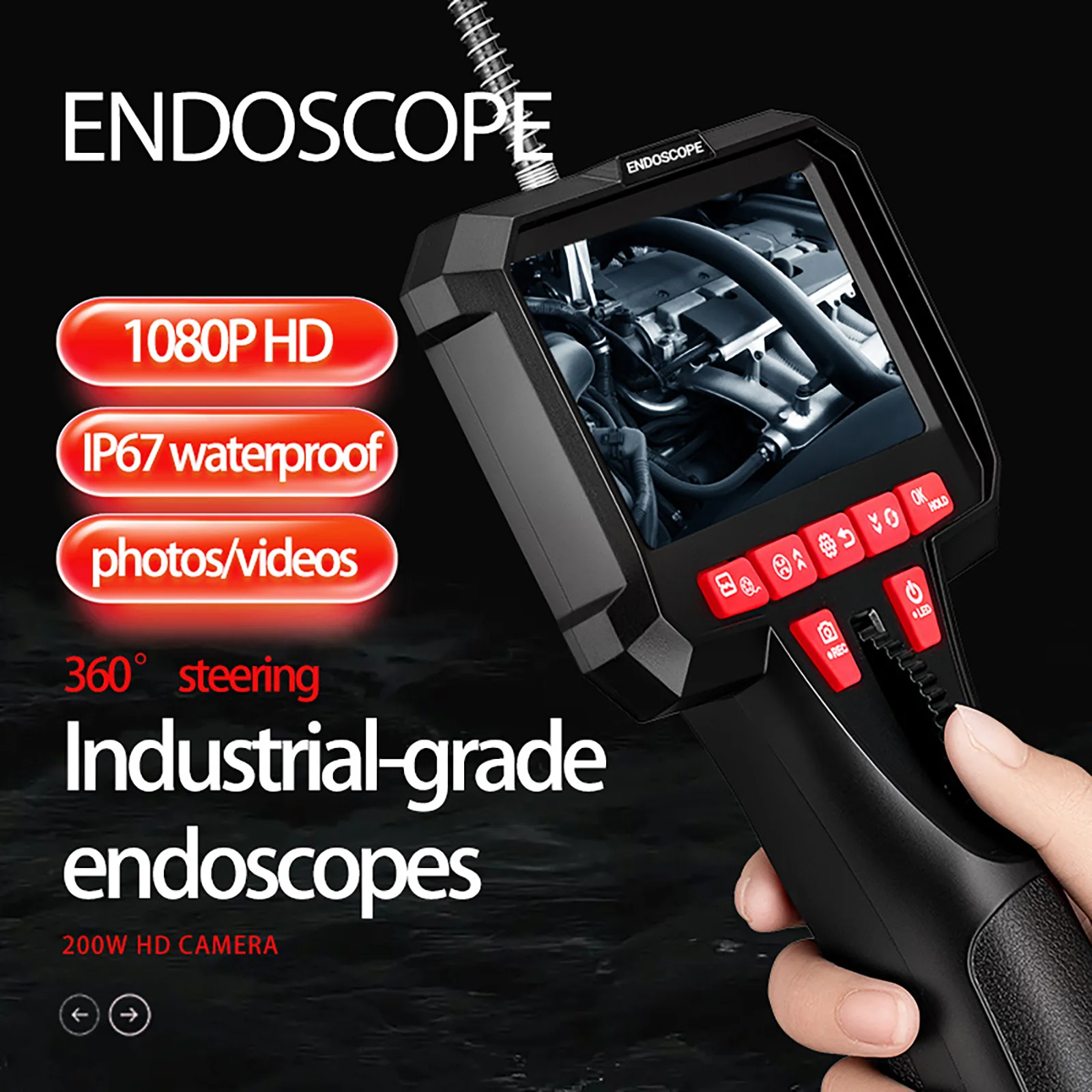 Gelenkendes Endoskop 4,5" Zwei-Wege 360 ° Industrielle Endoskop-Schlangenkamera mit Videoinspektion, einstellbarer LED für die Automobilindustrie Image