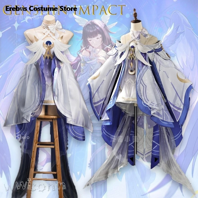 Halloween-Kostüme für Damen, Genshin Impact Columbina, Cosplay-Kostüm, komplettes Set mit Mond, komplettes Set, Uniform, Outfits, Anzug für Erwachsene Image
