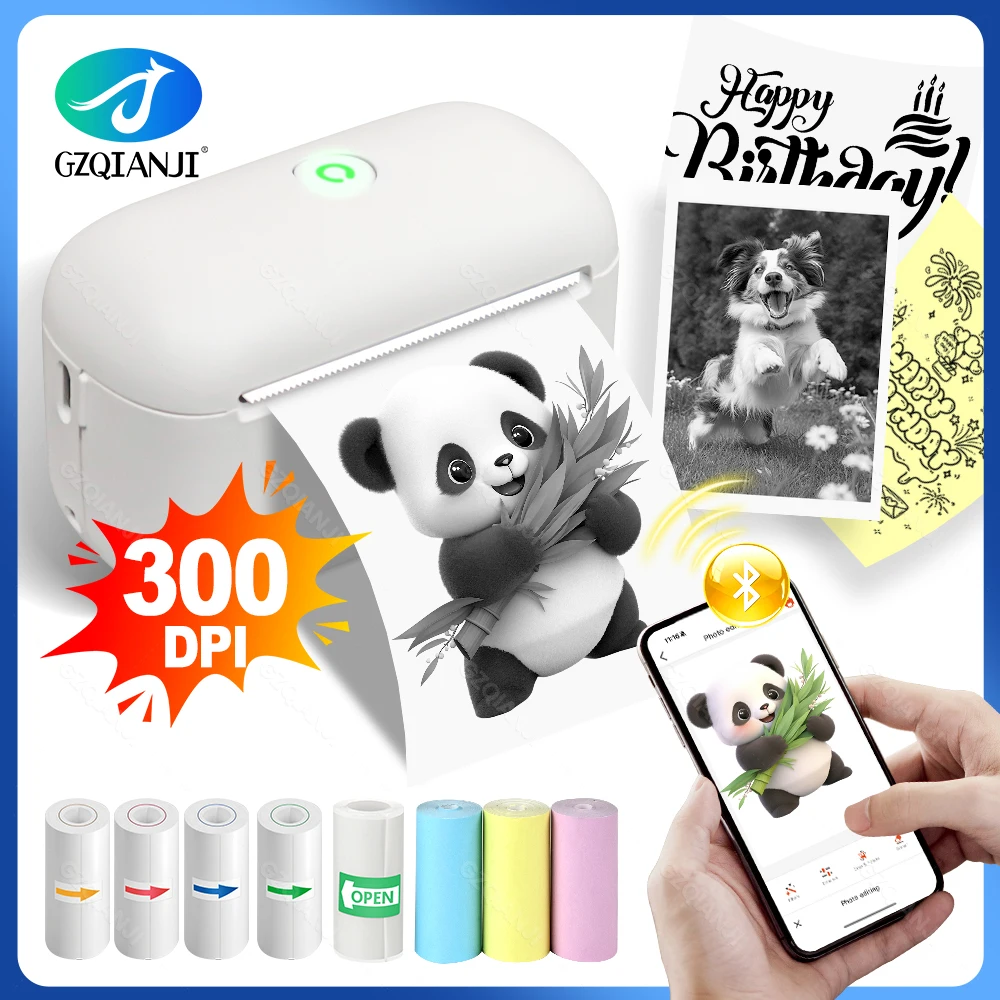 300dpi Mini Label Thermodrucker Bluetooth Kein Tinte Drucken Tragbare Maker Etikettiermaschine DIY Namensaufkleber Preisschild Etikettierer Image