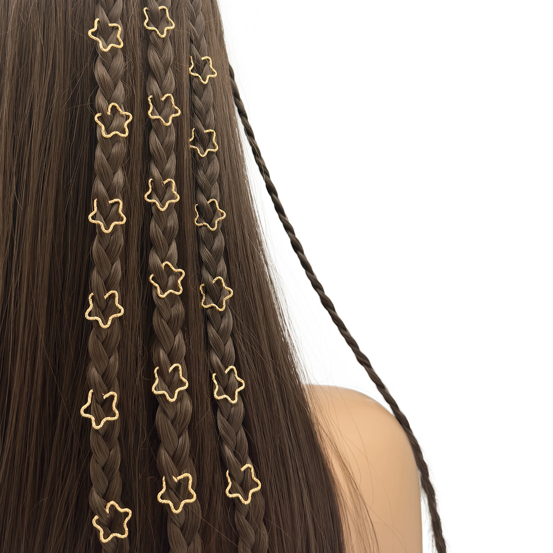 30 Stück goldfarbene Stern- und Blumenform-Haarperlen, modische Flechten-Haar-Accessoires für Mädchen, Schulbedarf, Accessoires Y2k