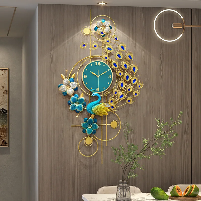 Wanduhr Hause Uhr Wohnzimmer Kreative Pfau Uhr Wand-Montiert Stumm Elegante Europäischen Stil Moderne Licht Luxus Uhr