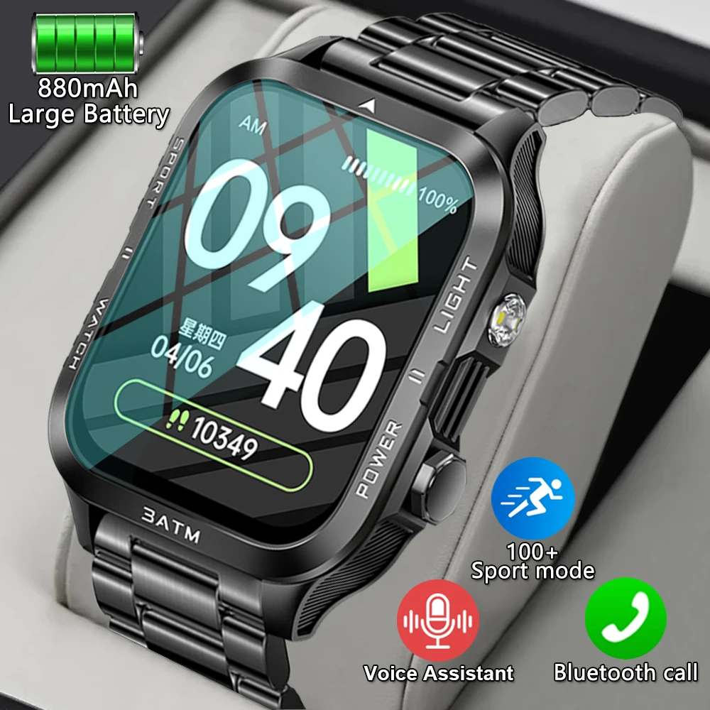 2025 Outdoor-Sport Männer Smart Uhr Hohe Intensität Taschenlampe Gesundheit Überwachung Bluetooth Anruf Smartwatches Für Android & IOS Image