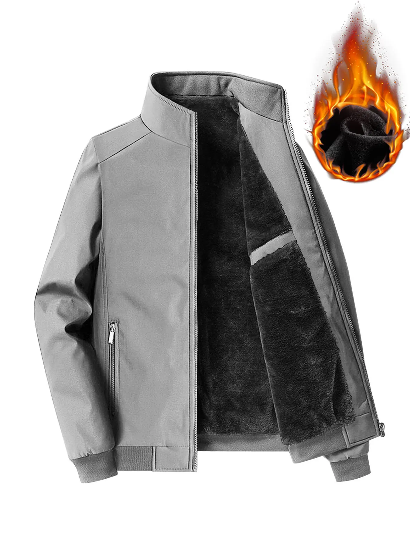 Winter Herren Modische Casual Baumwolljacke Outdoor Sport Casual Warm Fleece-gefütterter Mantel Herren Einfarbig Stehkragen Verdickte Jacke Baumwollkleidung