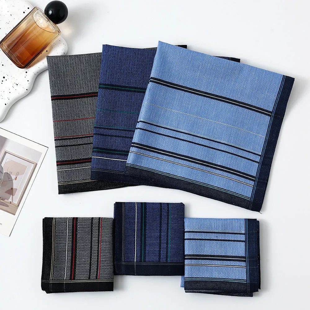 3/6 Stück nostalgisches kariertes Baumwoll-Taschentuch für Herren, kariertes Sommer-dünnes Taschentuch, Schweiß, 43 cm, japanischer und koreanischer Pop Image