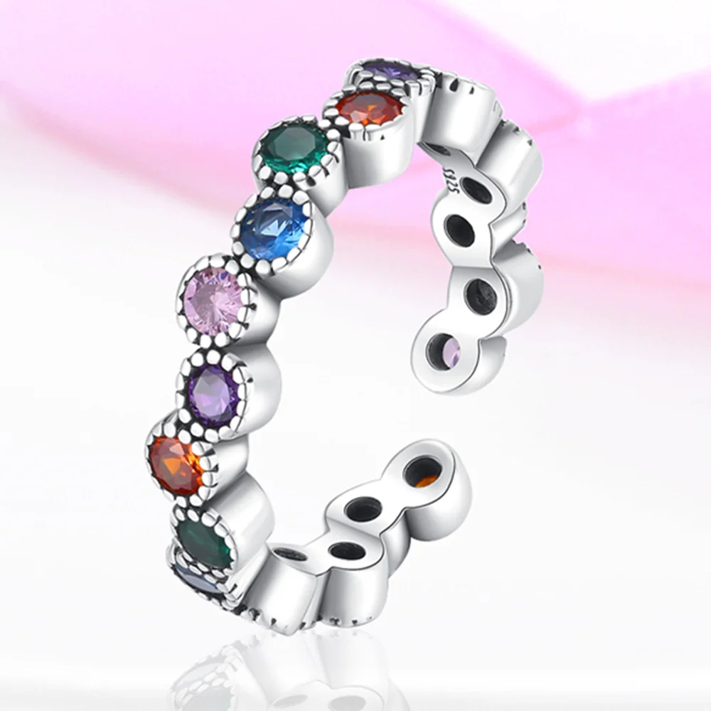 Original versilberte Damenringe, versetzter farbiger Zirkonring, Ehering, zertifizierter Verlobungsschmuck, Jahrestagsgeschenke Image