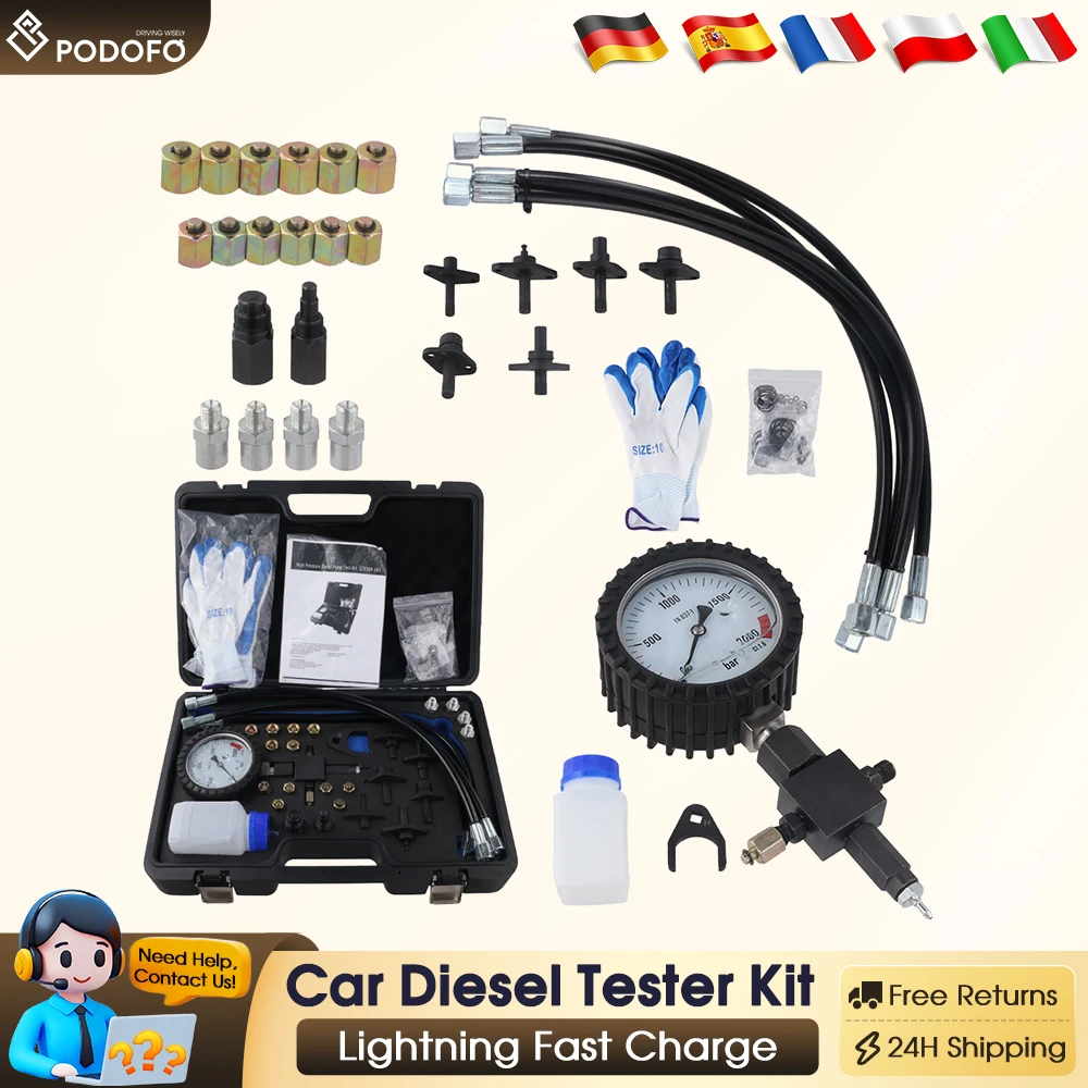 Podofo 2000 Bar haute pression Automobile diesel détecteur de pression à rampe commune en acier au carbone testeur de Circuit de carburant intégré