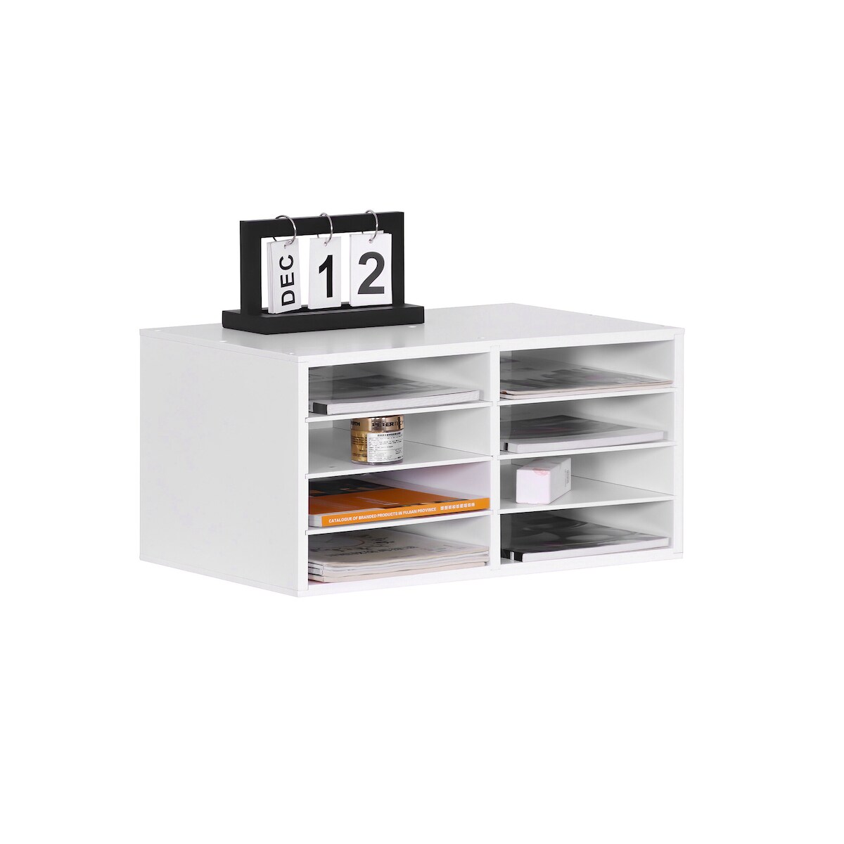 Relaxdays Dokumentenablage Bambus, DIN A4, 8 Fächer, Büro, Home Office, HxBxT: 25x49x31 cm, Schreibtisch Organizer, weiß Image