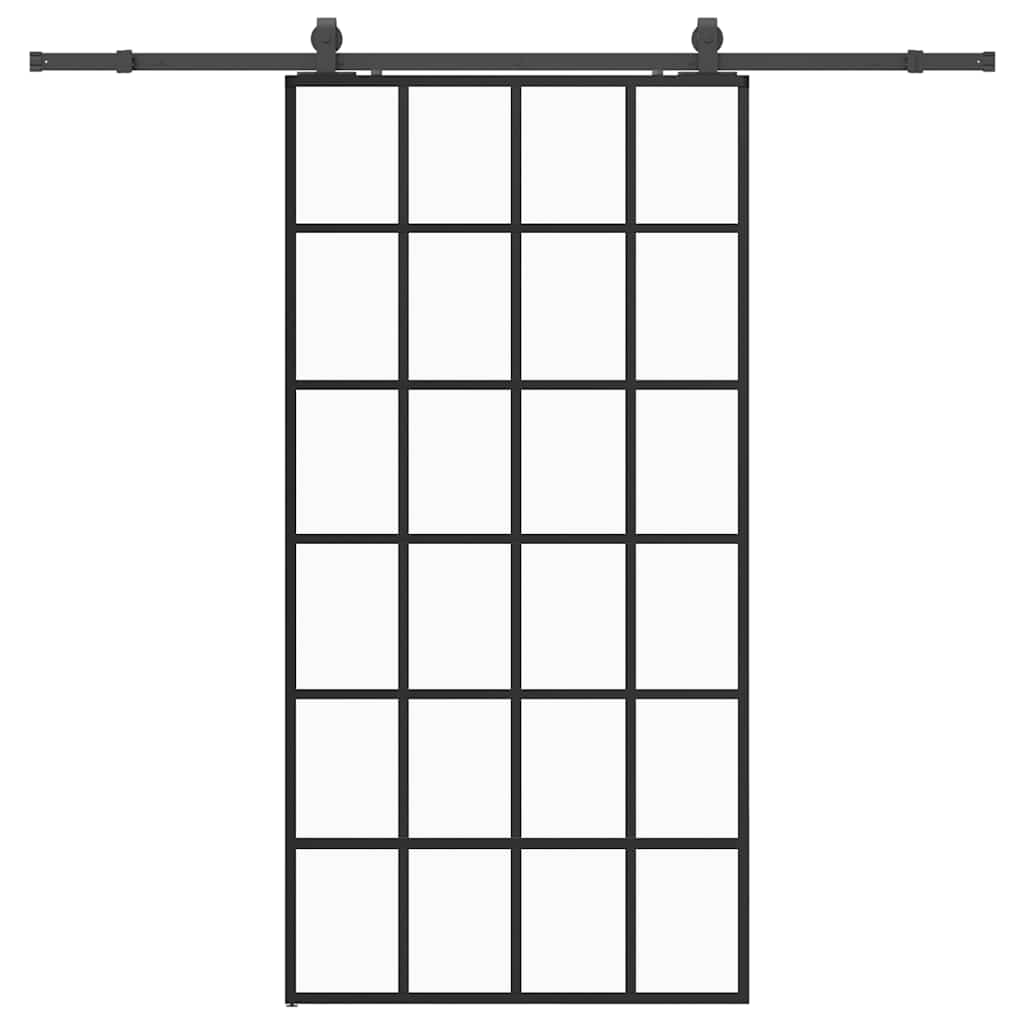 vidaXL Schiebetür mit Beschlag Schwarz 102x205 cm ESG-Glas Image
