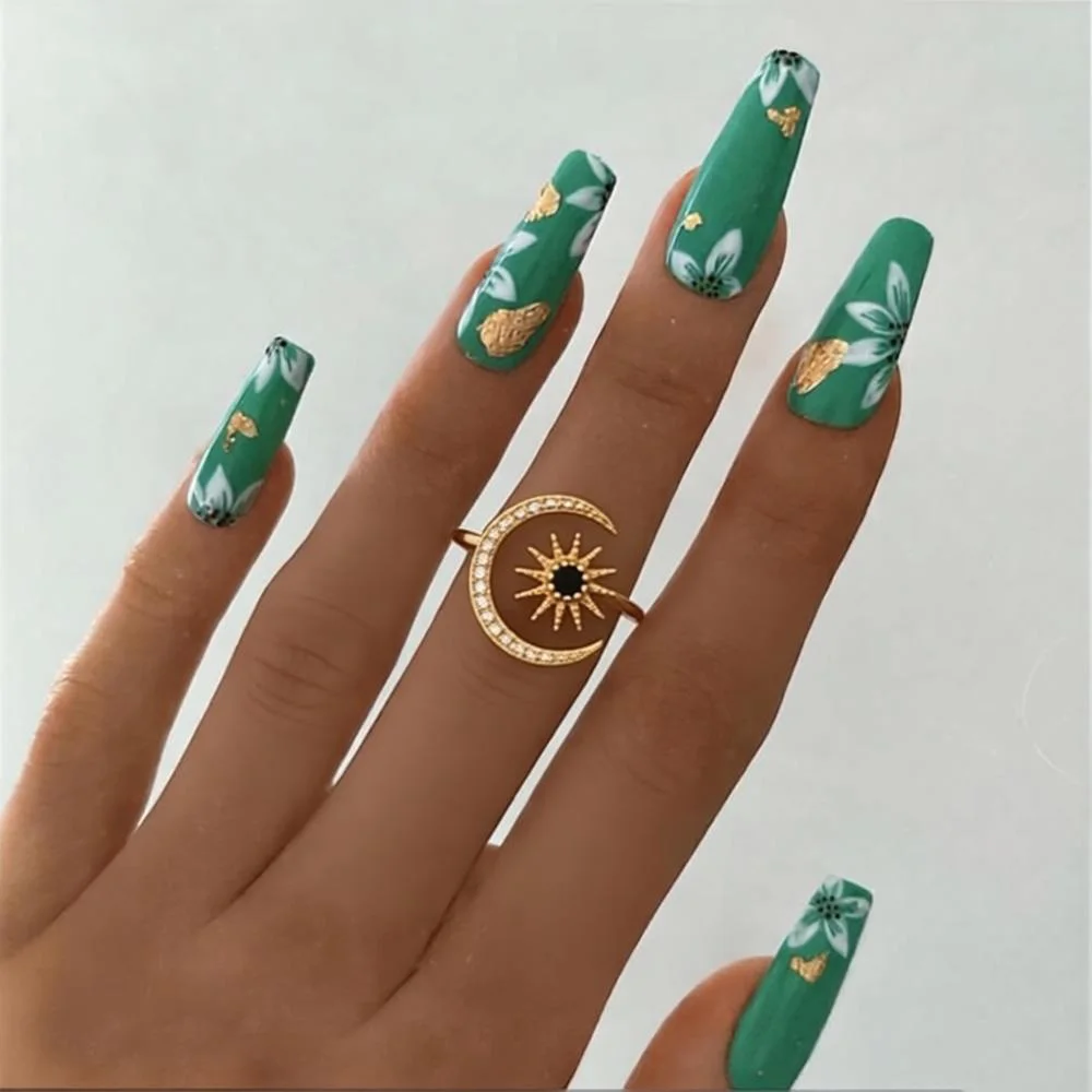 Gold Farbe Edelstahl Geometrische Ringe für Frauen Zirkon Stern & Mond Offenen Ring Mode Ästhetischen Schmuck Hochzeit Geschenk