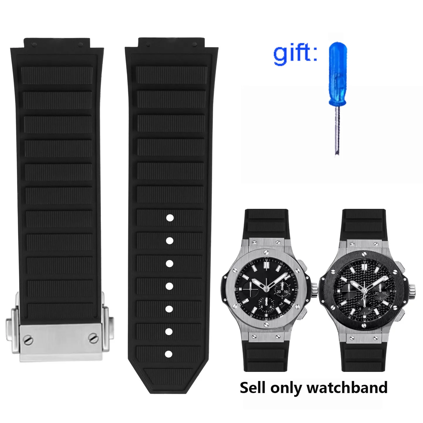 Gummi-Uhrenzubehör, Armband für HUBLOT-Serie, Sportarmband, 19 mm x 27 mm, Damen-Silikonkautschuk, Herrenarmband, Faltschließe, 24 mm Image