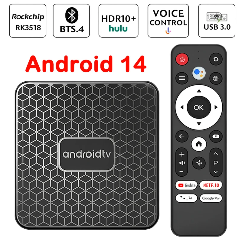 Android14.0 TV Box Rockchip RK3518 Tik Tok Google Play Smart Voice Control 2.4G/5.8G Dual WiFi Video 4K Media Player Set Top Box